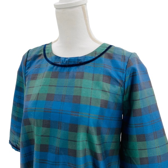 Tuckernuck | NEW Jamie Velvet Trimmed Plaid Blackwatch Midi Dress Size S - Picture 5 of 12
